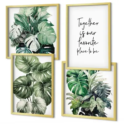 Décoration murale feuilles tropicales vertes ensemble de 4 cadres polyptyques