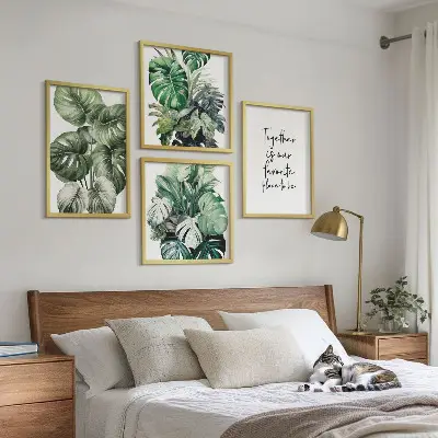 Décoration murale feuilles tropicales vertes ensemble de 4 cadres polyptyques