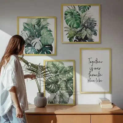 Décoration murale feuilles tropicales vertes ensemble de 4 cadres polyptyques