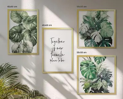 Décoration murale feuilles tropicales vertes ensemble de 4 cadres polyptyques