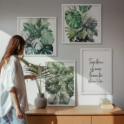 Décoration murale feuilles tropicales vertes ensemble de 4 cadres polyptyques