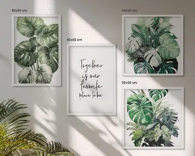 Décoration murale feuilles tropicales vertes ensemble de 4 cadres polyptyques