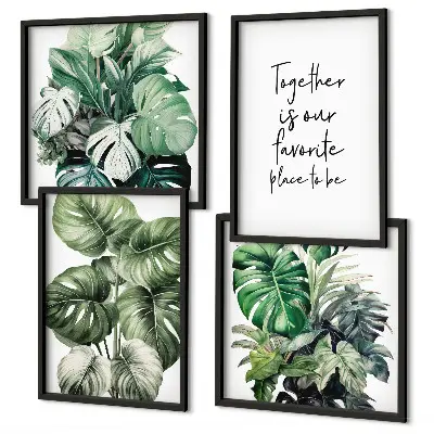 Décoration murale feuilles tropicales vertes ensemble de 4 cadres polyptyques