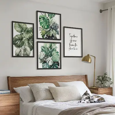 Décoration murale feuilles tropicales vertes ensemble de 4 cadres polyptyques
