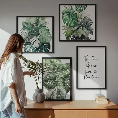 Décoration murale feuilles tropicales vertes ensemble de 4 cadres polyptyques