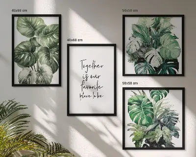 Décoration murale feuilles tropicales vertes ensemble de 4 cadres polyptyques
