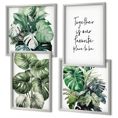 Décoration murale feuilles tropicales vertes ensemble de 4 cadres polyptyques