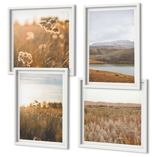 Ensemble de 4 tableaux Paysages prairies montagnes lac