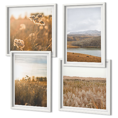 Ensemble de 4 tableaux Paysages prairies montagnes lac