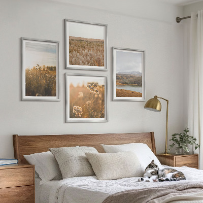 Ensemble de 4 tableaux Paysages prairies montagnes lac