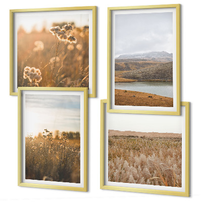 Ensemble de 4 tableaux Paysages prairies montagnes lac