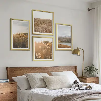Ensemble de 4 tableaux paysages de montagnes, prairies et lac