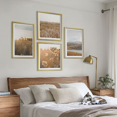 Ensemble de 4 tableaux Paysages prairies montagnes lac