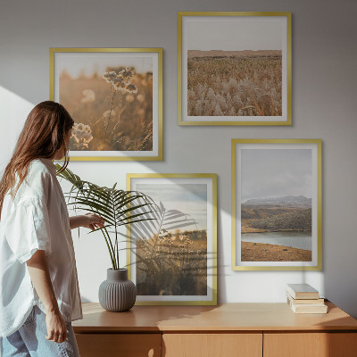 Ensemble de 4 tableaux Paysages prairies montagnes lac