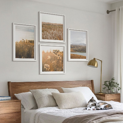 Ensemble de 4 tableaux Paysages prairies montagnes lac
