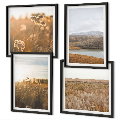 Ensemble de 4 tableaux Paysages prairies montagnes lac