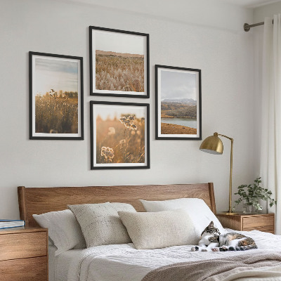 Ensemble de 4 tableaux Paysages prairies montagnes lac