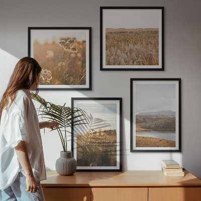 Ensemble de 4 tableaux Paysages prairies montagnes lac