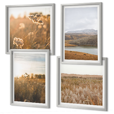 Ensemble de 4 tableaux Paysages prairies montagnes lac