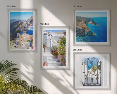 Tableau polyptyque 4 cadres architecture grecque de Santorin à Oia