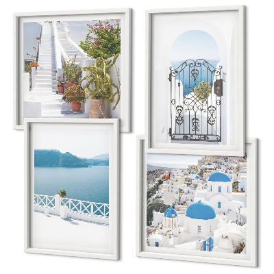 Ensemble de 4 tableaux Plantes d'escalier blanc mer