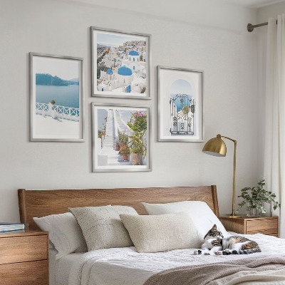 Ensemble de 4 tableaux Plantes d'escalier blanc mer