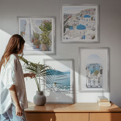 Ensemble de 4 tableaux Plantes d'escalier blanc mer