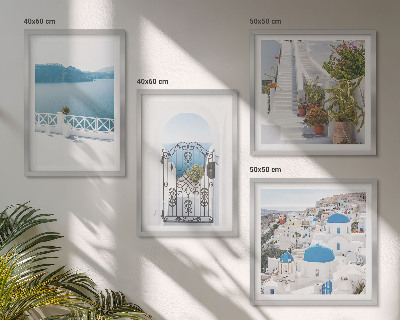 Ensemble de 4 tableaux Plantes d'escalier blanc mer