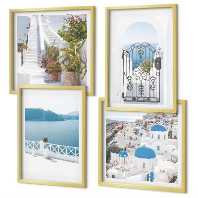 Ensemble de 4 tableaux Plantes d'escalier blanc mer