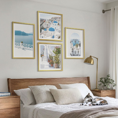 Ensemble de 4 tableaux Plantes d'escalier blanc mer