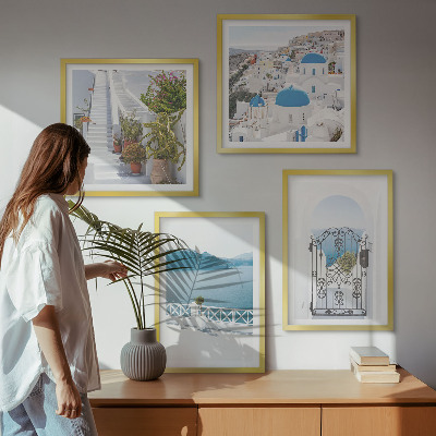 Ensemble de 4 tableaux Plantes d'escalier blanc mer
