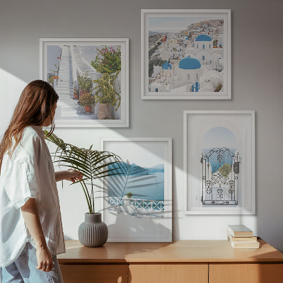 Ensemble de 4 tableaux Plantes d'escalier blanc mer