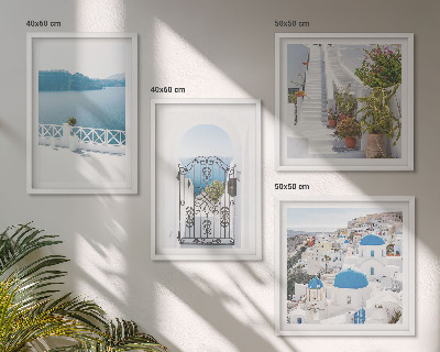 Ensemble de 4 tableaux Plantes d'escalier blanc mer