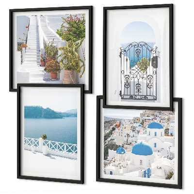 Ensemble de 4 tableaux Plantes d'escalier blanc mer