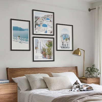 Ensemble de 4 tableaux Plantes d'escalier blanc mer