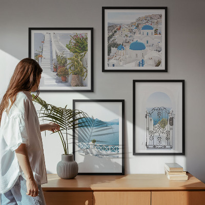 Ensemble de 4 tableaux Plantes d'escalier blanc mer