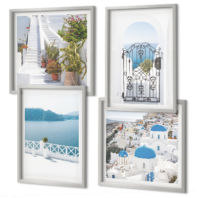 Ensemble de 4 tableaux Plantes d'escalier blanc mer