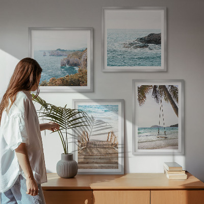 Mur de tableaux Escaliers, plage, vue sur la mer, balançoire