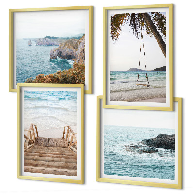 Mur de tableaux Escaliers, plage, vue sur la mer, balançoire