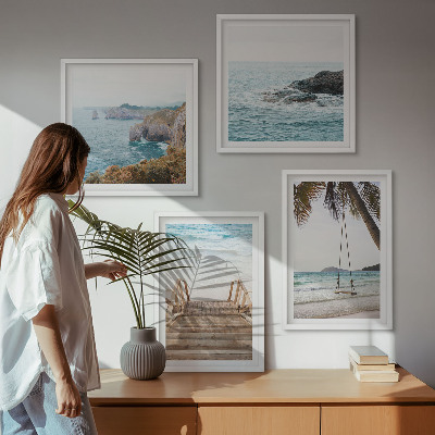 Mur de tableaux Escaliers, plage, vue sur la mer, balançoire