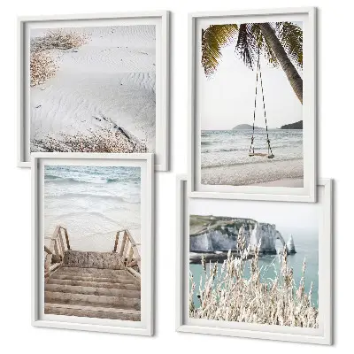 Tableau triptyque représentant un escalier de plage ensemble de 2 cadres