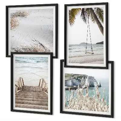 Tableau triptyque représentant un escalier de plage ensemble de 2 cadres