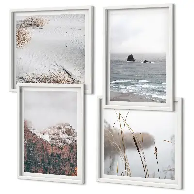 Ensemble de 4 tableaux vagues abstraites dans les tons gris pastel