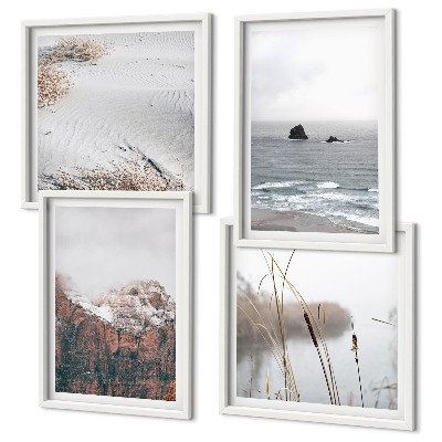 Ensemble de 4 tableaux Vagues abstraites, pastel gris, etc.