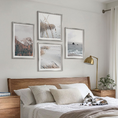 Ensemble de 4 tableaux Vagues abstraites, pastel gris, etc.