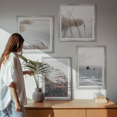 Ensemble de 4 tableaux Vagues abstraites, pastel gris, etc.