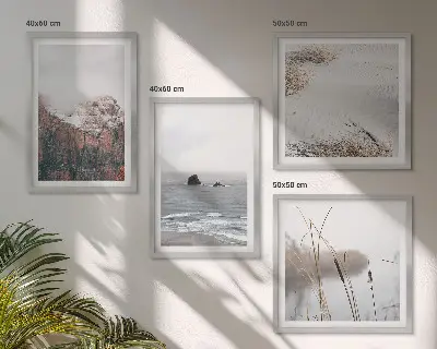 Ensemble de 4 tableaux vagues abstraites dans les tons gris pastel
