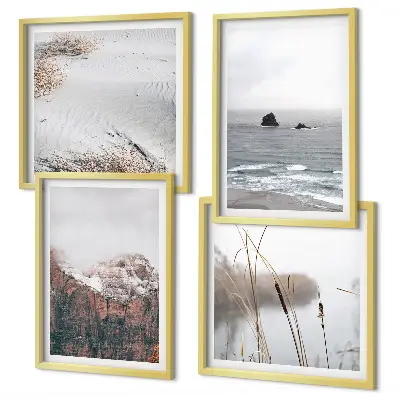 Ensemble de 4 tableaux vagues abstraites dans les tons gris pastel