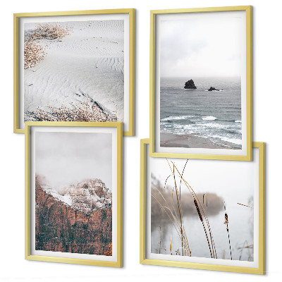 Ensemble de 4 tableaux Vagues abstraites, pastel gris, etc.