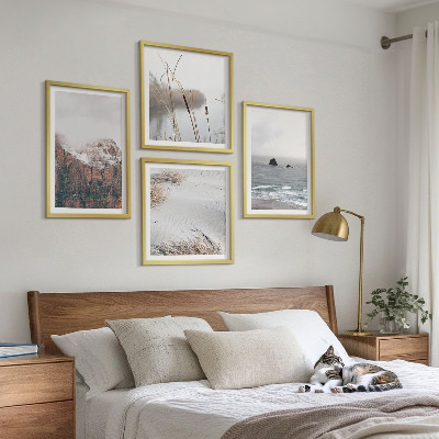 Ensemble de 4 tableaux Vagues abstraites, pastel gris, etc.